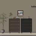 Modern Console And Side Cabinets In Brown Black With Plant And Decorative Wall Art