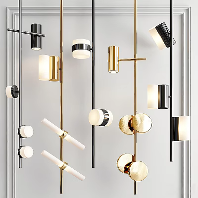 Modern Chandeliers With Stylish Gold Black White Details And Diverse Cylindrical Spherical Designs 3d model
