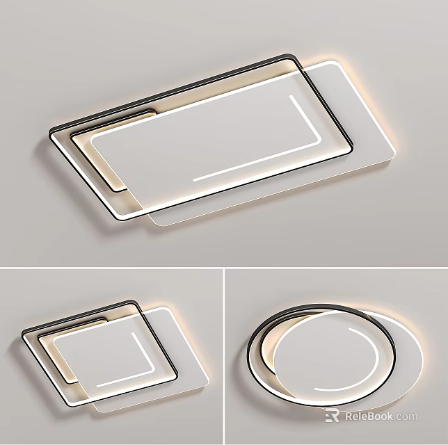 Modern Rectangular and Circular Ceiling Light with Sleek Design and LED Illumination 3d model