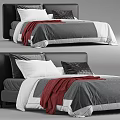 Modern Double Bed With Gray White Bedding Red Blanket And Decorative Pillows 3d model