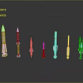 Multiple Space Rocket Models Of Different Colors And Designs Arranged On Black Background With Reflections
