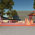 Fun Pink Sea Breeze Music Concert Scene With Pink Backdrop Chairs Lifebuoys And Palm Trees