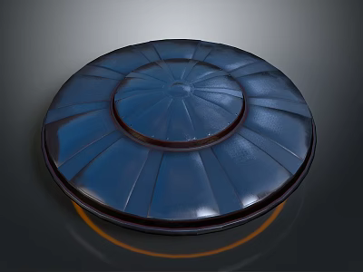 Blue Circular Decorative Lid With Radial Pattern Dark Edge Reflective Orange Ring 3d model
