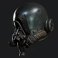 Industrial Vintage Metallic Helmet With Side Earmuffs Worn Texture And Leather Details