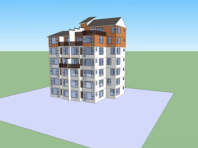 Multistory Apartment Building With Orange White Facade Multiple Balconies And Roof Design 3d model