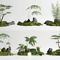 Miniature Indoor Garden Decorations With Various Plants Stones Moss And Small Lights
