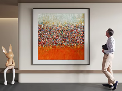 Abstract Painting In Modern Interior With Art Sculpture And Decor 3d model