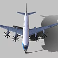 Classic Passenger Aircraft With Four Propellers And Blue White Red Stripes