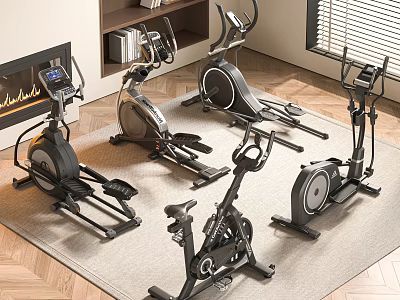 Essential Home Gym Fitness Equipment With Indoor Elliptical Trainer Stationary Bike And Rower Machine 3d model