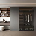 Modern Walk In Closet Interior Design With Hanging Clothes Storage Drawers And Dressing Table
