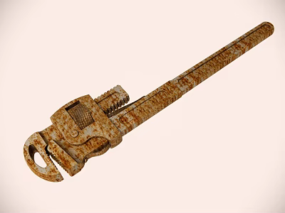 Rusty Pipe Wrench With Weathered Metal Surface And Adjustable Jaw 3d model