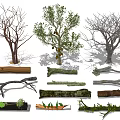 Natural Arbor Tree Collection With Diverse Forms Bare Branches And Leafy Shoots 3d model