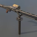 Vintage Machine Gun With Metal Structure Wooden Stock And Mount Stand Exhibition