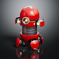 Red Robot Character Design With Round Head Glowing Eyes Metallic Body And Red Legs