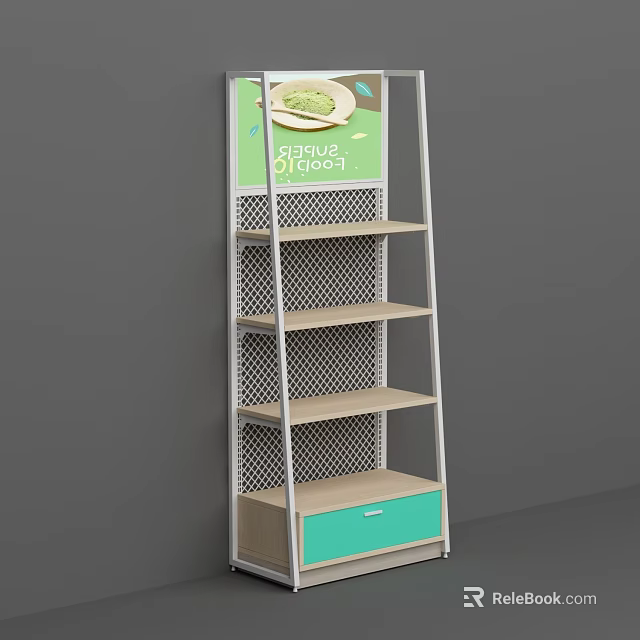 Modern Display Shelf With Multiple Shelves Mesh Design And Green Drawer 3d model
