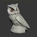 White Owl Decorative Sculpture With Red Eyes Standing On Base