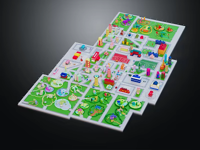 Cartoon Scene Model With Colorful Buildings Roads Green Areas And City Layout 3d model