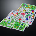 Cartoon Scene Model With Colorful Buildings Roads Green Areas And City Layout