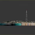 Tall Communication Equipment Tower With Steel Structure And Antenna In Landscape Terrain