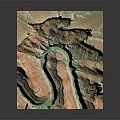 Aerial View Of Rocky Terrain With Winding Turquoise River And Colorful Canyon Landscape