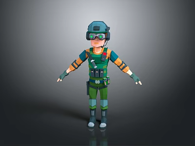 Futuristic Military Character With Helmet Goggles Green Orange Tactical Outfit Standing Pose 3d model