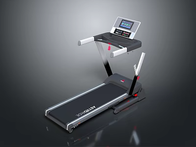 Modern Black Treadmill With Digital Display Screen And White Handrails 3d model