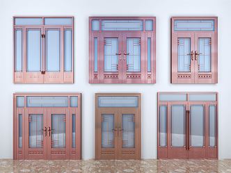 New Chinese style double door entrance door glass door lattice door drawing wire door copper door 3d model