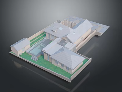 Modern Detached Villa With Courtyard Swimming Pool Lawn And Architectural Design 3d model