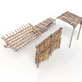 Garden Plants Support Structures With Wooden Trellis Lattice And Thatch Screens