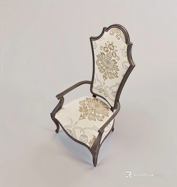 Elegant Leisure Chair With Dark Wooden Frame And Floral Pattern Fabric 3d model 