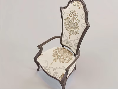 Elegant Leisure Chair With Dark Wooden Frame And Floral Pattern Fabric 3d model