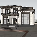 Modern Detached Villa Exterior Design With White Facade Dark Roof And Large Glass Windows
