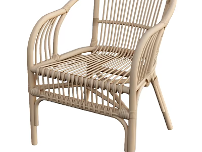 Modern Beige Rattan Dining Chair With Curved Armrests Woven Backrest And Seat Design 3d model