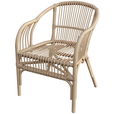 Modern Beige Rattan Dining Chair With Curved Armrests Woven Backrest And Seat Design 3d model