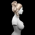 Game Film Character 3D Model with Blonde Curly High Ponytail White Torso and Black Background