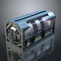 Modern Industrial Equipment With Metal Frame Blue Top Transparent Panels And Cylindrical Structure