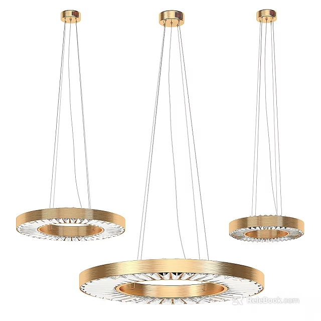 Golden Ring Shaped Pendant Lights with Transparent Elements Modern Hanging Design 3d model
