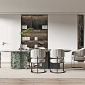 Modern Restaurant Interior With Marble Dining Table Upholstered Chairs And Decorative Wall Panel 3d model