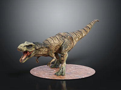 Detailed Open Mouth Tyrannosaurus Rex Dinosaur Model Standing On Circular Base 3d model
