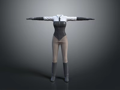 Stylish Women's Outfit With Corset Shirt Beige Pants And Leather Boots 3d model
