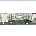 Modern Villa Entrance Garden Wall With Circular Archway Landscape Painting And Pine Tree