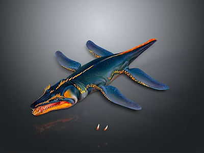 Vibrant Detailed Prehistoric Marine Reptile Model With Blue Orange Colors And Open Mouth Fins 3d model