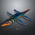 Vibrant Detailed Prehistoric Marine Reptile Model With Blue Orange Colors And Open Mouth Fins