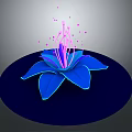 Blue Flower with Blue Petals Purple Stamen and Pink Dots on Dark Circular Base