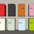 Vintage Small Retro Style Refrigerators With Red Black Orange Pink White Light Gray Yellow Colors