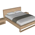 Modern Wooden Double Bed Interior With Simple Headboard Pillows And Nightstand