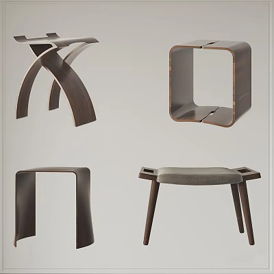 Modern Wooden Stools With Various Designs Including Cross Legs And Square Frames 3d model