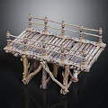 Miniature Wooden Bridge Model With Decorative Railings And Branch Like Supports