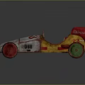 Vintage Rocket Toy Race Car With Silver Yellow Red Body And Green Wheels