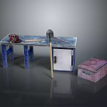 Blue Leg Workbench Setup With Hammer Tools Cabinet And Pink Storage Box 3d model